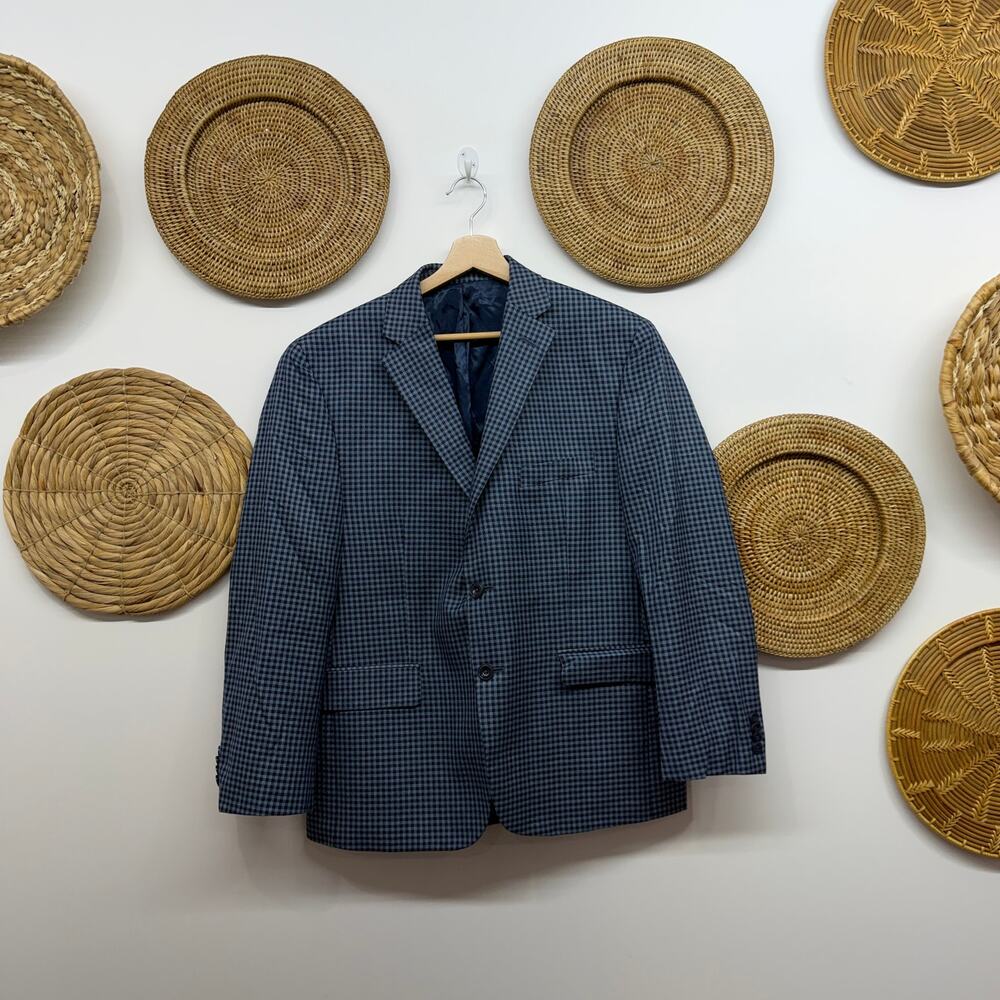 $325 Michael Kors Blue Plaid Sport Coat Blazer Mens 42S
